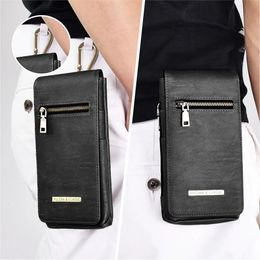 VIETAO Black Waist Wallet Mobile phone leather Bag For iphone 14 pro max case Puloka zipper clip belt cellphone pouch bag 240307