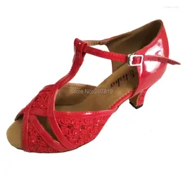 Dance Shoes Elisha Shoe Customized Heel Women Salsa Latin Sandals Open Toe Dancing Party Ballroom Red Color