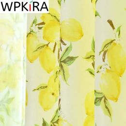Curtains Yellow Lemon Printed Curtain for Children Girls Bedroom Thick Cotton Linen Curtain for Living room Window Drapes Kitchen WP166H