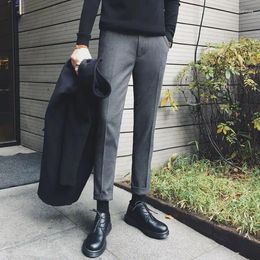 Men's Suits 2024 Autumn Winter Woolen Suit Pants Streetwear Fashion High Waist Straight Trousers Male Formal Retro Casual E398