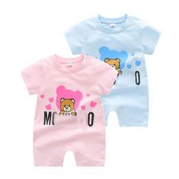 New Summer Baby Climbing Comfortable Cotton Dress 0-18M Casual Style Cute Little Bear Onesie Short Sleeve Childrens Dress 240315