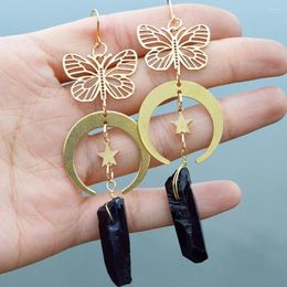 Dangle Earrings Fashion Natural Crystal Butterfly Earring Moon Charm Hollow Hooks For Women Quartz Ear Clip Handmade Jewellery Girl Gift