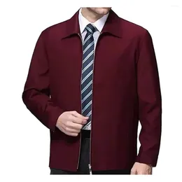 Men's Jackets Winter Lapel Coat Mid-aged Father Daily Jacket With Smooth Zipper Closure Turn-down Collar For Fall Spring Solid A