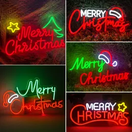 Hats Merry Christmas Neon Sign Christmas Hat LED Sign Light Art Night Light for Party Kids Bedroom Bar Pub Club Christmas Decor Neon