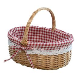 Baskets Handmade Wicker Picnic Basket Outdoor Camping Picnic Weaving Storage Basket Container Fruit Holder Organiser 28x26x10cm