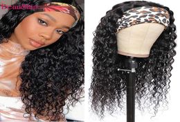 Water Wave Human Hair Wigs Peruvian Curly Headband Wig Human Hair Wigs For Women 150 Remy Hair Scarf Wig9444506