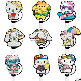 Drinking Sts 13Colors Girls Cute Bow Cats Kuromi Melody Sile St Toppers Accessories Er Charms Reusable Splash Proof Dust Plug Decorati Ot9X8