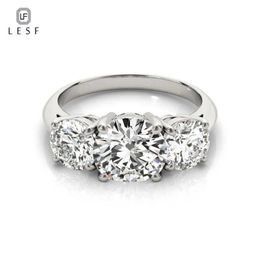 LESF 925 Sterling Silver Women's Ring 3 Stones 2 Carats Round Cut SONA Simulated Diamond Wedding Engagement Rings 210330244E