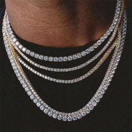 Mens Hiphop Iced Out Chains Jewellery Diamond One Row Tennis Chain Hip Hop Jewellery Necklace 3mm 4mm Silver Rose Gold Crystal Chain N277I