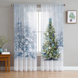 Curtains Christmas Snow Scene Christmas Tree Sheer Curtains Christmas Decorations for Home Window Tulle Curtains For Living Room Bedroom