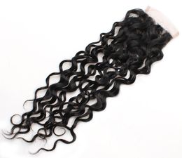 8A Water Wave Closure 44 Swiss Lace Closure 1Bundle Virgin Human Hair Brazilian Peruvian Malaysian Indian Hair Middle Three 4773305