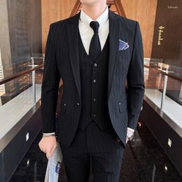 Men's Suits Style (Blazer Vest Pants) Gentleman Slim Trend Casual Stripes With British Personality Fashion Handsome Suit