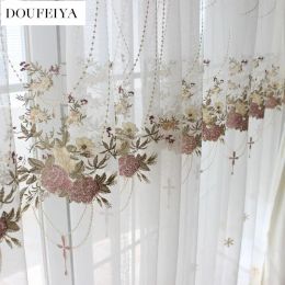 Curtains Luxury White Tulle Sheer Curtains for Living Room Lace Embroidered Romantic Princess Window Screen Kitchen European Embroider