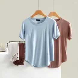 Women's T Shirts Modal Short Sleeved T-shirts For Women Simple Solid Colour Round Neck Slim Fit Tees Large Size Summer Casual Comfortable