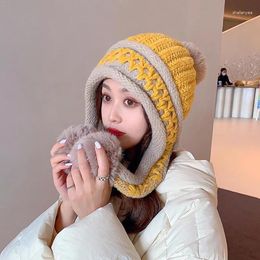 Berets Autumn Winter Ear Protection Hat Women's Warm Knitting Baotou Girl Outdoor Ball Vop Cute Korean Japanese Students Yellow