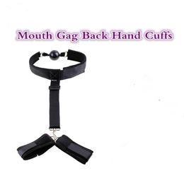 BDSM bondage open mouth gag the gag with handcuffs sex toys bdsm mouth plug sex toys for couples SM games Black Hand cuffs2615280