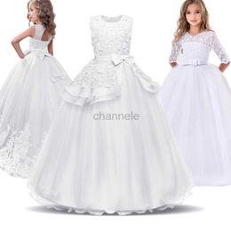 Girl's Dresses Girls bridesmaid long wedding dresses 5-14 years old children lace flower dress for childrens birthday party white formal vestibule 240315