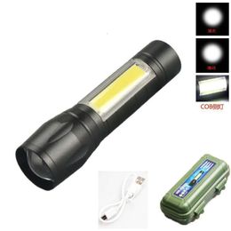 Aluminium Alloy Mini Strong Flashlight Outdoor Hiking Lighting Cob+Xpe Dual-Purpose USB Telescopic Zoom Work Light 560785