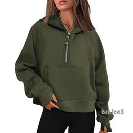 Lu-43 Autunno Inverno Tuta da yoga Scuba Felpa con cappuccio Mezza zip Maglione sportivo da donna Giacca da palestra allentata Fitness Cappotto corto in peluche Felpa 9376