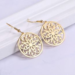 Dangle & Chandelier Lucktune Retro Flower Drop Earrings Filigree Stainless Steel Round Hoop For Women Gift Fashion Jewelry Accesso250G