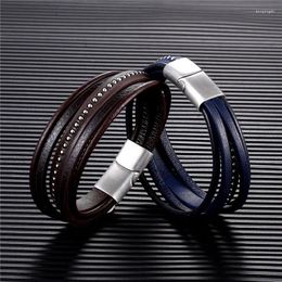 Charm Bracelets Selling European And American Titanium Steel Men's Multi-Layer Leather Bracelet Cool Magnetic Suction Buckle