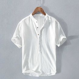 Rc210 mens cotton linen wrinkled linen short sleeved shirt