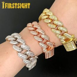 Charm Bracelets Iced Out Bling 18mm CZ Heavy Chunky Cuban Link Chain Bracelet Gold Silver Color 5A Zircon Bangle Hip Hop Fashion W264r