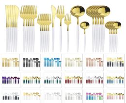 30pcsSet White Gold Cutlery Set 304 Stainless Steel Dinnerware Set Knife Fork Coffe Spoon Dinner Home Kitchen Tableware Sets HH215080560