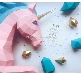 Unicorn stereo wall decoration idea home bedroom simple creative Ornament animal paper art handmade DIY pendant design ins gift so6015562