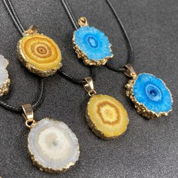 Colorful Sliced Crystal Pendant Necklace Irregular Crystal Ore Stone Necklaces for Women Summer Fashion Jewelry