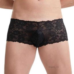 Underpants Men Lace See Through Boxer Briefs Gay Male Mesh Bulge Pouch Lingerie Panties Night Clubwear Low Rise Sheer Shorts Underwear