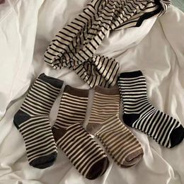 Women Socks Harajuku Stripped Spring Autumn Soft Cotton Korean Girls Middle Tube For Fashion Student