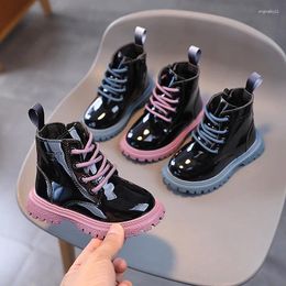 Boots Size 21-30 Children Autumn Winter Girls Shiny Patent Leather Kids Platform Shoes Boys Waterproof Ankle