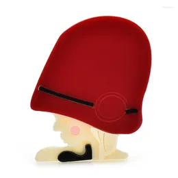 Brooches Wuli&baby Acrylic Red Hat Lady Women Beauty Lovely Girl Party Office Brooch Pins Gifts