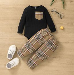 Baby Boys Clothing Set Plaid RompersTrousers Outfit Fall 2021 Children Boutique Clothes 02T Newborn Infant Toddler Gentleman Sui5505663
