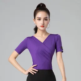 Stage Wear Latin Dance Short Sleeve Top Modern Practise Clothes National Standard V-neck Slim Performance