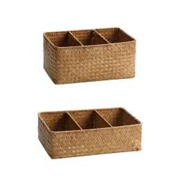 Baskets Weaving Storage Basket Handmade Storage Bin Picnic Basket Multipurpose Straw for Bathroom Kitchen Bedroom Farmhouse Cabinet