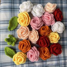 Decorative Flowers Woven Rose Head Artificial Crochet Yarn Flower Hand-knitted DIY Valentine's Day Wedding Party Bouquet Decoration