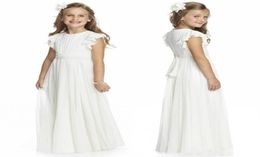 2020 Ivory Chiffon Long Floor Length Flower Girls Dresses For Weddings A Line Short Sleeve Custom Made Cheap First Communion Gowns2903270