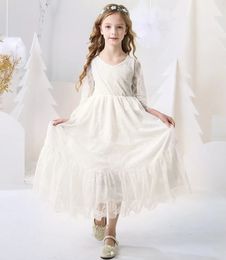 212 Year Flower Girl Dresses White Beige Long Sleeve Summer Dress Communion Toddler Kids Christening Wedding Bridesmaid Clothes 240313