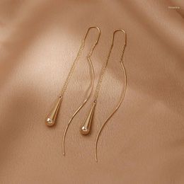 Dangle Earrings Minar Simple Gold Colour Metal Water Drop Long Thread Tassel For Women Glossy Geometric Earring Korean Jewellery