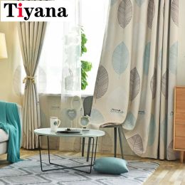 Curtains Nordic Beige Leaves Cotton Linen Printing Sheer Tulle Living Room Blackout Curtains For Bedroom Kitchen Window Drapes Cortinas