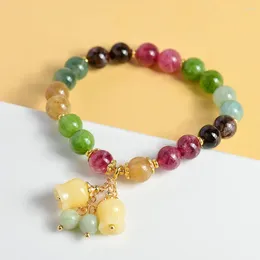 Strand Faux Bead Bracelet Elegant Vintage Flower Pendant With Tourmaline For Women Colourful Lightweight Well-being