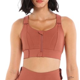 Lu Align Lemon Crop Tights Top Bras Sports Women Yoga Vest Front Zipper Plus Size Adjustable Strap Shockproof Gym Fiess Athletic Brassiere