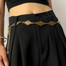 Belts Vintage Gold Chain Belt Female rhombus Metal Lady Waist Punk Goth Belts For Women Silver Thin Waistband Pant Harajuku AccessoryY240315