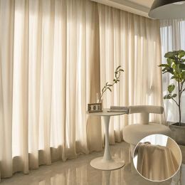 Curtains Solid Living Room Tulle Curtains for Windows Sheer Curtain for Hall Door Drape Soft Rideaux Voilage Salon Decor Gardinen Texture