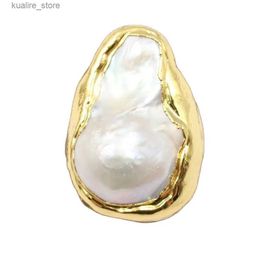 Cluster Rings GG Jewelry Classic Huge Natural White Keshi Baroque Pearl Yellow Gold Color Plated Rings Handmade For Women Adjustable L240315