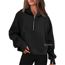 Lu-43 Autumn Winter Yoga Suit Scuba Hoodie Half Zip Women's Sports Sweater Loose Gym Jacket Fitness Short Plush Coat Sweatshirt 5265