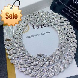 Passed Tester Diamond Chain 15mm 18-24inch S925 Silver Moissanite Iced Out Cuban Necklace Bracelet for Men Women Nice Gift