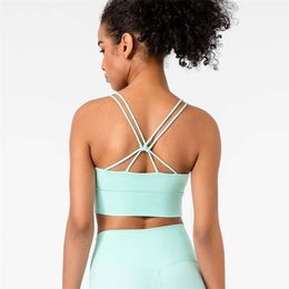 Lu Align Lemon Bra Fiess Gym Sports Women Workout Tops Backless Crop Top Push Up Tight Sexy Underwear Spaghetti Straps Cutout Yoga Clthes